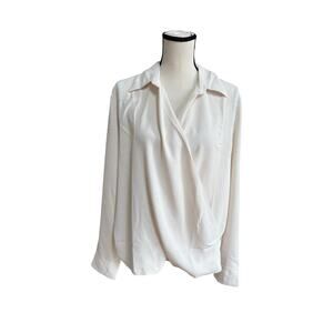 Babaton Iteration Blouse Cream Wrap Front Long Sleeve Top NWT